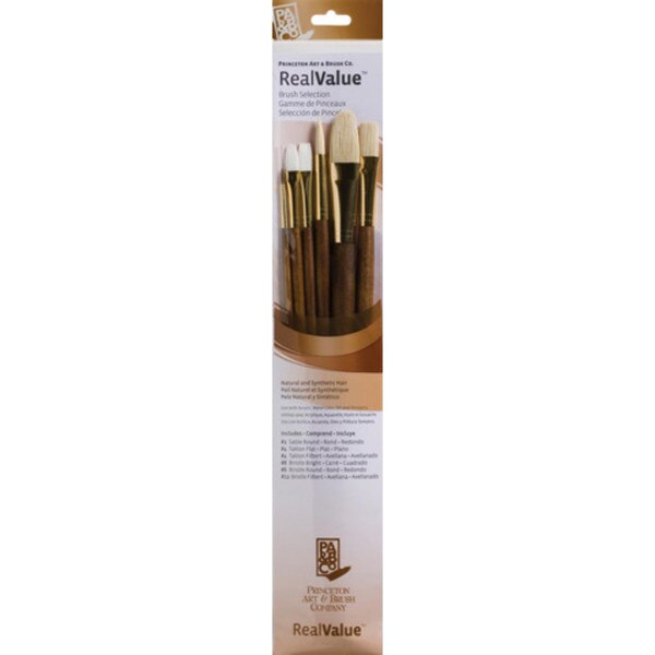 Real Value 6pc Gold Taklon Long-Handle Brush Set